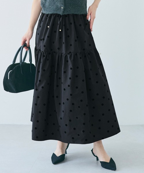 セール】【WEB限定セール】フロッキープリントティアードスカート