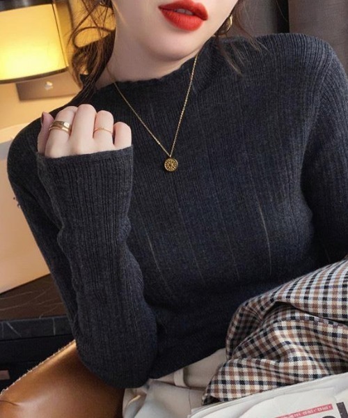 cammie(キャミー)の「シアーハイネック針抜きリブトップス(Tシャツ/カットソー・レディース・モスグリーン/ライトグレー/オフホワイト/ブラック・FREE)」の20枚目の写真