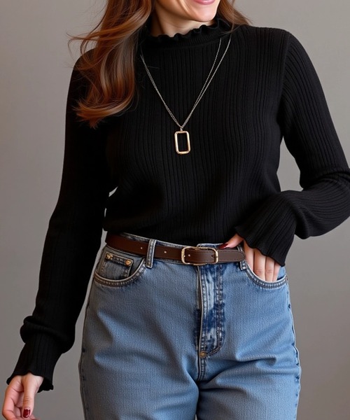 cammie(キャミー)の「シアーハイネック針抜きリブトップス(Tシャツ/カットソー・レディース・モスグリーン/ライトグレー/オフホワイト/ブラック・FREE)」の11枚目の写真