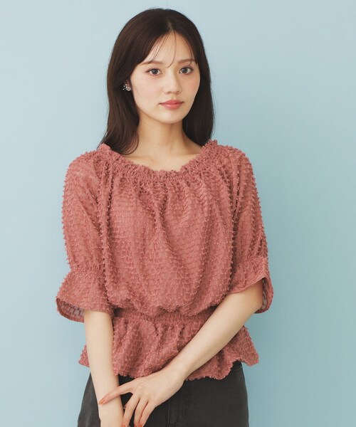 index(インデックス)の「2WAY カットジャカードブラウス【洗濯機洗い可/防シワ】(シャツ/ブラウス・レディース・ライトベージュ/ピンク系その他/ブラック・00)」の12枚目の写真