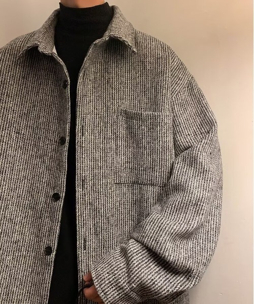 SHEPP（シープ）の「ツイードライク ルーズジャケット（テーラードジャケット・レディース・グレー/ブラック/ブラウン・M/L）」の10枚目の写真