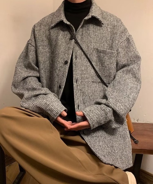 SHEPP（シープ）の「ツイードライク ルーズジャケット（テーラードジャケット・レディース・グレー/ブラック/ブラウン・M/L）」の7枚目の写真