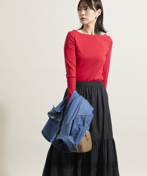 FREAK'S STORE(フリークスストア)の「コットンモダール ボ ートネックロンT(Tシャツ/カットソー・レディース・その他13/ホワイト/レッド/ブラック/ネイビー/ライトグレー・MEDIUM/SMALL)」の1枚目の写真