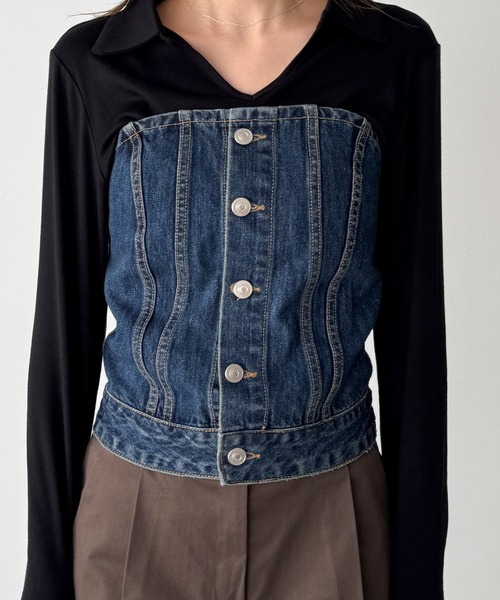 CANAL JEAN（キャナルジーン）の「diggity　デニムビスチェ（ベスト・レディース・ダークインディゴブルー・SMALL/MEDIUM）」の2枚目の写真