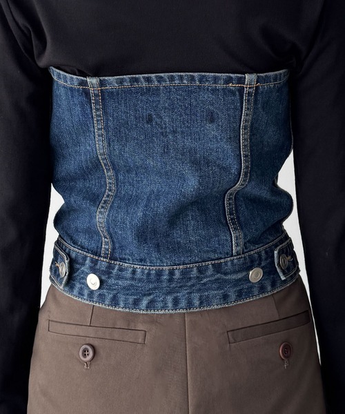 CANAL JEAN（キャナルジーン）の「diggity　デニムビスチェ（ベスト・レディース・ダークインディゴブルー・SMALL/MEDIUM）」の4枚目の写真