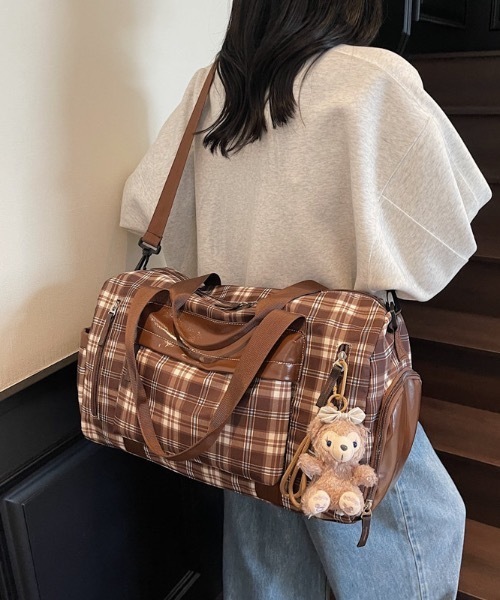 pyornim(ピョルニム)の「【大容量】【A4サイズ対応】チェック柄 トラベル キャリーオン ボストンバッグ(ボストンバッグ・レディース・ピンク/ブラウン/ブラック・F)」の14枚目の写真