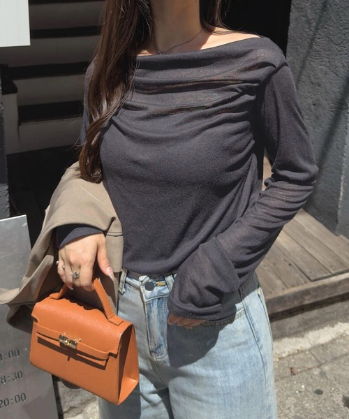 KOBE LETTUCE(コウベレタス)の「選べる2タイプシアートップス(Tシャツ/カットソー・レディース・オフホワイト/グレー系/ブラック/ホワイト系/ブラウン系/チャコール/ブラック系/ピンク/ブラウン/ピンク系/グレー系2/ベージュ/ベージュ系/グレー系1・M)」の6枚目の写真