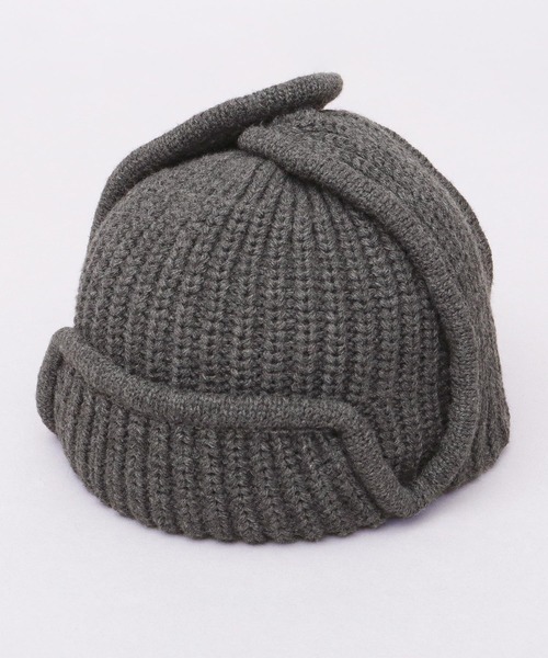 ReqHatter（レックハッター）の「ドッグイヤー リブニット フライトニットキャップ（ニットキャップ/ビーニー・メンズ・ブラック/グレー・FREE）」の4枚目の写真