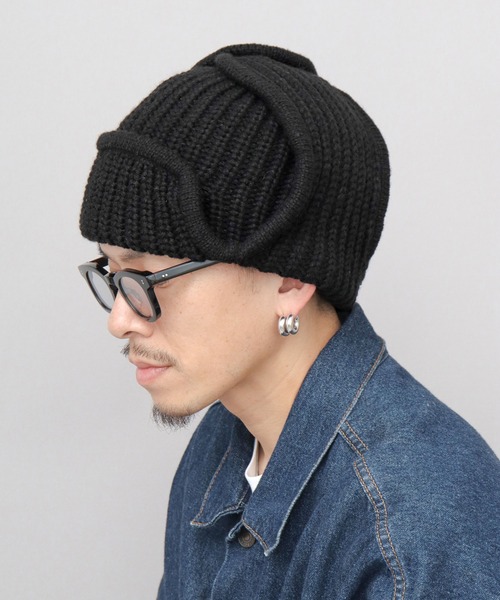 ReqHatter（レックハッター）の「ドッグイヤー リブニット フライトニットキャップ（ニットキャップ/ビーニー・メンズ・ブラック/グレー・FREE）」の5枚目の写真