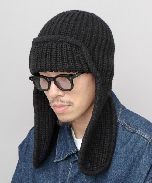ReqHatter（レックハッター）の「ドッグイヤー リブニット フライトニットキャップ（ニットキャップ/ビーニー・メンズ・ブラック/グレー・FREE）」の6枚目の写真