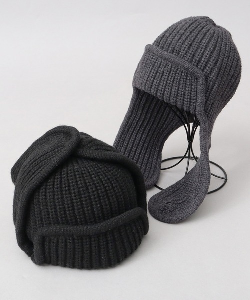 ReqHatter（レックハッター）の「ドッグイヤー リブニット フライトニットキャップ（ニットキャップ/ビーニー・メンズ・ブラック/グレー・FREE）」の8枚目の写真