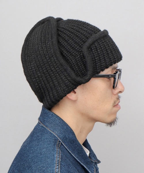 ReqHatter（レックハッター）の「ドッグイヤー リブニット フライトニットキャップ（ニットキャップ/ビーニー・メンズ・ブラック/グレー・FREE）」の15枚目の写真