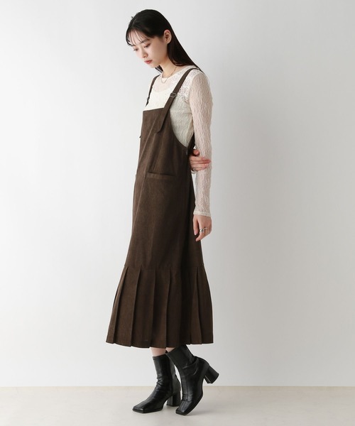 RAGEBLUE（レイジブルー）の「ホソコールプリーツジャンスカ（サロペット/オーバーオール・レディース・ブラック/ブラウン・FREE）」の14枚目の写真