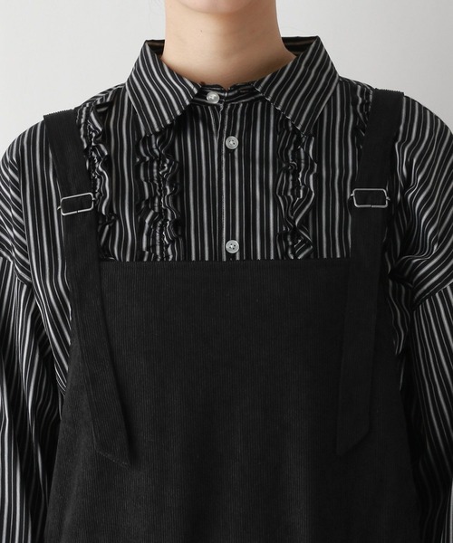 RAGEBLUE（レイジブルー）の「ホソコールプリーツジャンスカ（サロペット/オーバーオール・レディース・ブラック/ブラウン・FREE）」の9枚目の写真