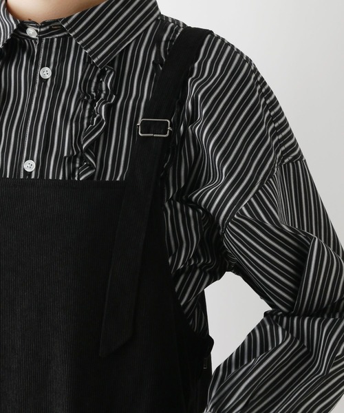 RAGEBLUE（レイジブルー）の「ホソコールプリーツジャンスカ（サロペット/オーバーオール・レディース・ブラック/ブラウン・FREE）」の8枚目の写真