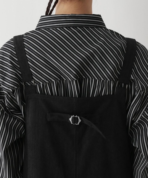 RAGEBLUE（レイジブルー）の「ホソコールプリーツジャンスカ（サロペット/オーバーオール・レディース・ブラック/ブラウン・FREE）」の5枚目の写真