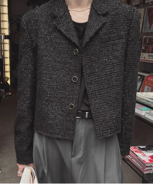 NOWLE(ノウル)の「【NOWLE】ラメツイード フリンジヘム ショート丈 テーラードジャケット(テーラードジャケット・メンズ・ホワイト/ブラック・MEDIUM/LARGE/X-LARGE)」の8枚目の写真