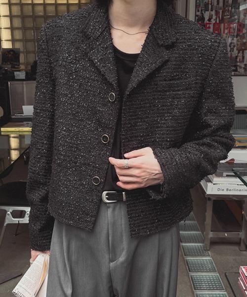 セール】【NOWLE】ラメツイード フリンジヘム ショート丈 テーラード