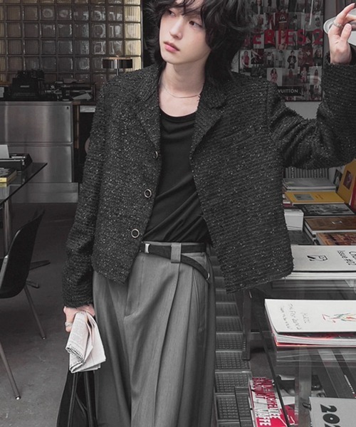 NOWLE(ノウル)の「【NOWLE】ラメツイード フリンジヘム ショート丈 テーラードジャケット(テーラードジャケット・メンズ・ホワイト/ブラック・MEDIUM/LARGE/X-LARGE)」の10枚目の写真