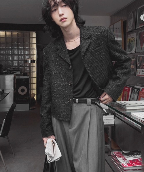 NOWLE(ノウル)の「【NOWLE】ラメツイード フリンジヘム ショート丈 テーラードジャケット(テーラードジャケット・メンズ・ホワイト/ブラック・MEDIUM/LARGE/X-LARGE)」の11枚目の写真