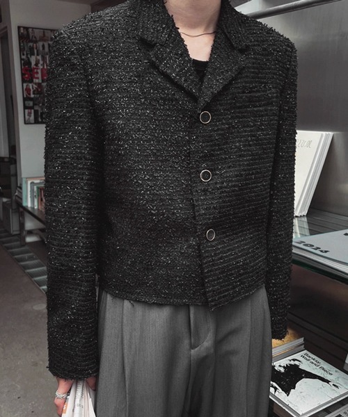 NOWLE(ノウル)の「【NOWLE】ラメツイード フリンジヘム ショート丈 テーラードジャケット(テーラードジャケット・メンズ・ホワイト/ブラック・MEDIUM/LARGE/X-LARGE)」の16枚目の写真