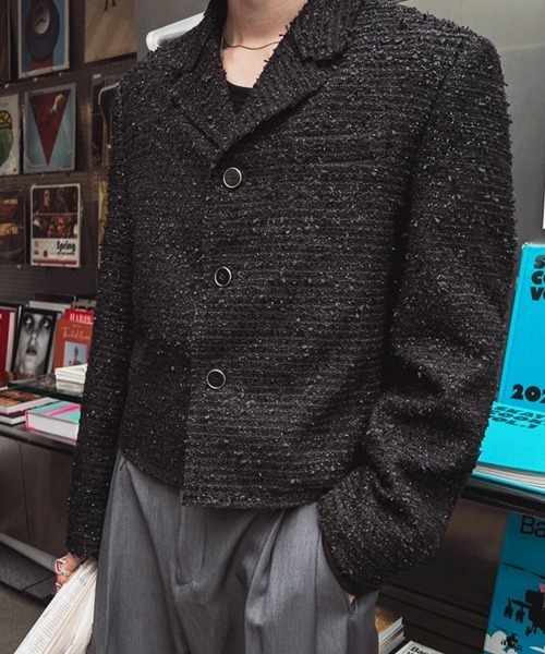 NOWLE(ノウル)の「【NOWLE】ラメツイード フリンジヘム ショート丈 テーラードジャケット(テーラードジャケット・メンズ・ホワイト/ブラック・MEDIUM/LARGE/X-LARGE)」の17枚目の写真