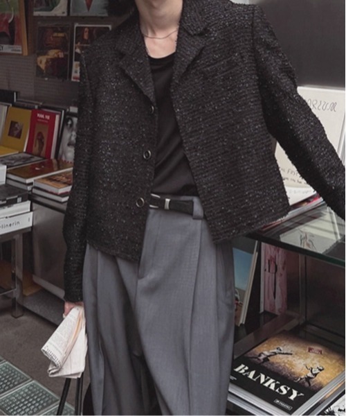 NOWLE(ノウル)の「【NOWLE】ラメツイード フリンジヘム ショート丈 テーラードジャケット(テーラードジャケット・メンズ・ホワイト/ブラック・MEDIUM/LARGE/X-LARGE)」の18枚目の写真