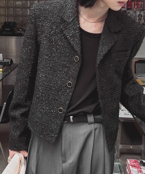 NOWLE(ノウル)の「【NOWLE】ラメツイード フリンジヘム ショート丈 テーラードジャケット(テーラードジャケット・メンズ・ホワイト/ブラック・MEDIUM/LARGE/X-LARGE)」の19枚目の写真