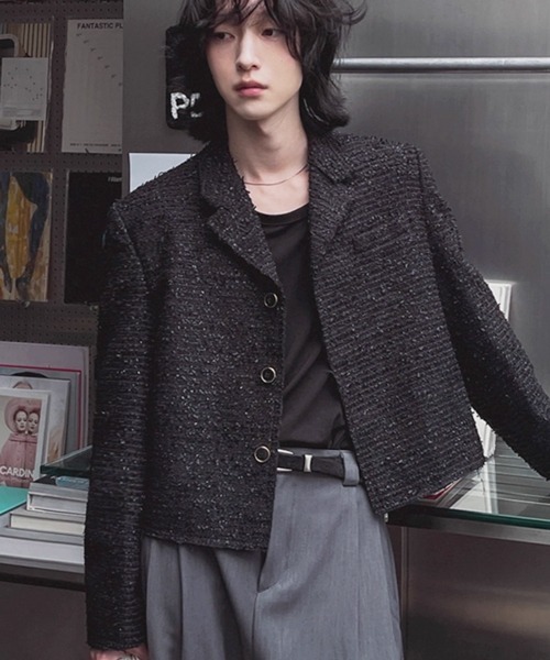 NOWLE(ノウル)の「【NOWLE】ラメツイード フリンジヘム ショート丈 テーラードジャケット(テーラードジャケット・メンズ・ホワイト/ブラック・MEDIUM/LARGE/X-LARGE)」の20枚目の写真