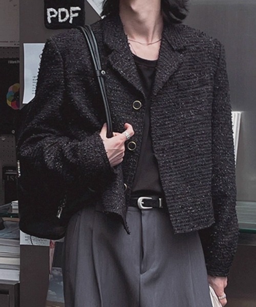 NOWLE(ノウル)の「【NOWLE】ラメツイード フリンジヘム ショート丈 テーラードジャケット(テーラードジャケット・メンズ・ホワイト/ブラック・MEDIUM/LARGE/X-LARGE)」の21枚目の写真