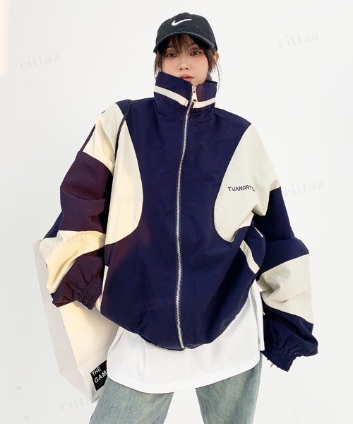 Dalfwin（ダールフィン）の「韓国ファッション TUANORTSA配色スポーツブルゾン（ブルゾン・レディース・グリーン/ブルー・FREE）」の2枚目の写真