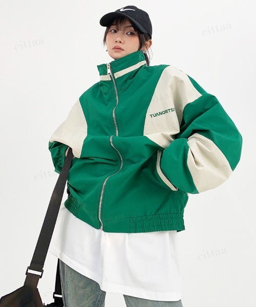Dalfwin（ダールフィン）の「韓国ファッション TUANORTSA配色スポーツブルゾン（ブルゾン・レディース・グリーン/ブルー・FREE）」の4枚目の写真
