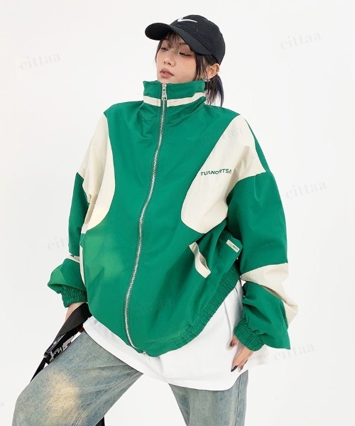 Dalfwin（ダールフィン）の「韓国ファッション TUANORTSA配色スポーツブルゾン（ブルゾン・レディース・グリーン/ブルー・FREE）」の6枚目の写真