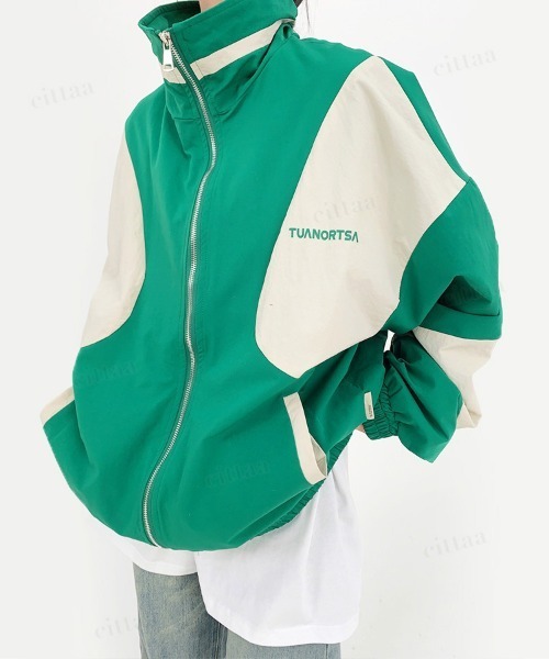 Dalfwin（ダールフィン）の「韓国ファッション TUANORTSA配色スポーツブルゾン（ブルゾン・レディース・グリーン/ブルー・FREE）」の7枚目の写真