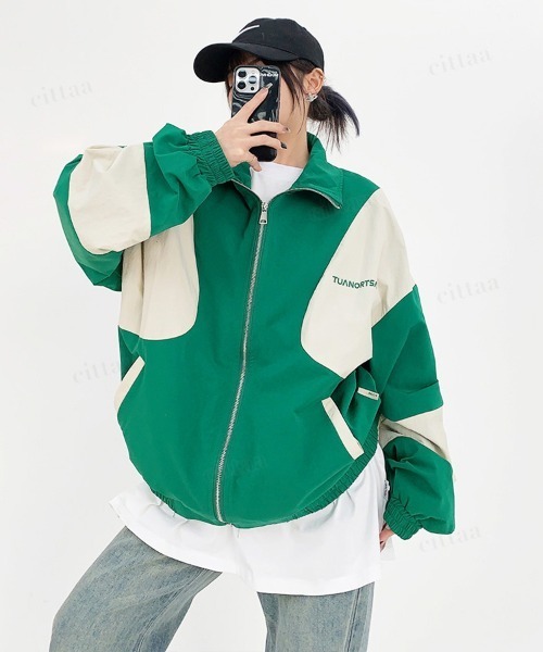 Dalfwin（ダールフィン）の「韓国ファッション TUANORTSA配色スポーツブルゾン（ブルゾン・レディース・グリーン/ブルー・FREE）」の9枚目の写真