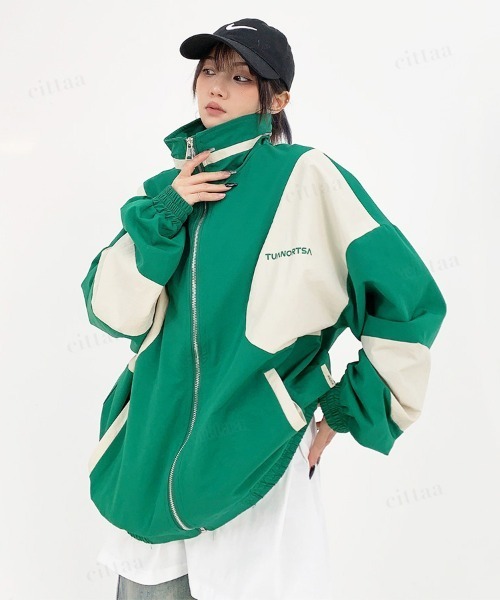 Dalfwin（ダールフィン）の「韓国ファッション TUANORTSA配色スポーツブルゾン（ブルゾン・レディース・グリーン/ブルー・FREE）」の10枚目の写真