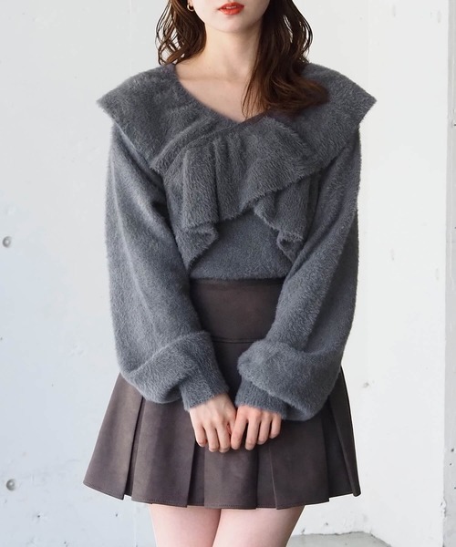 セール】フェザーフリルクロスプルオーバー（ニット/セーター