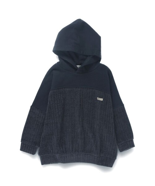BRANSHES（ブランシェス）の「【おそろい】異素材切り替えパーカー（パーカー・キッズ・アイボリー/ネイビー・90/150/140/100/110/120/130）」の2枚目の写真