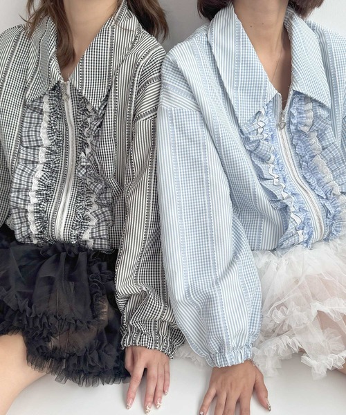 ギンガムチェックフリルブルゾン（ブルゾン）｜frunco（フランコ）の