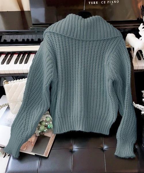 VIBGYOR（ヴィブジョー）の「ビッグカラー リブニットカーディガン/韓国 Y2K ショート丈(CZ)（カーディガン/ボレロ・レディース・グリーン/ピンク/ホワイト/アイボリー・FREE）」の17枚目の写真