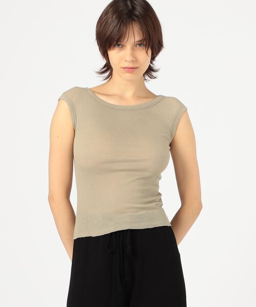 JAMES PERSE(ジェームスパース)の「コットンカシミヤブレンド ボートネックトップス WVA3206(Tシャツ/カットソー・レディース・ブラック/ベージュ・0)」の4枚目の写真