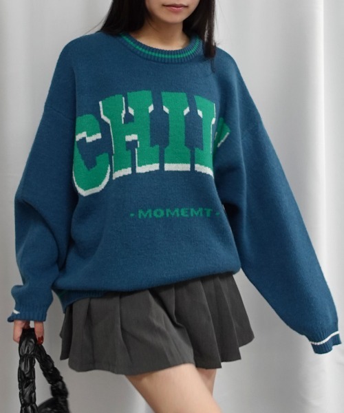 Lots of Love(ロッツオブラブ)の「CHILLロゴジャガードニットプルオーバー(ニット/セーター・レディース・ベージュ/ネイビー/グレー/ブルー・FREE)」の5枚目の写真