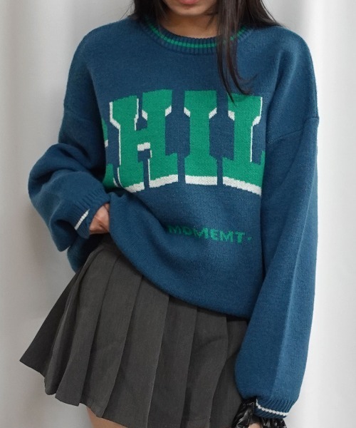 Lots of Love(ロッツオブラブ)の「CHILLロゴジャガードニットプルオーバー(ニット/セーター・レディース・ベージュ/ネイビー/グレー/ブルー・FREE)」の6枚目の写真
