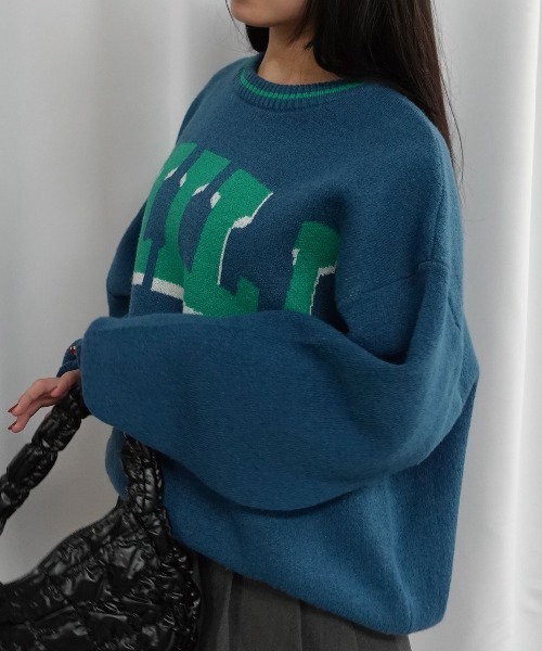 Lots of Love(ロッツオブラブ)の「CHILLロゴジャガードニットプルオーバー(ニット/セーター・レディース・ベージュ/ネイビー/グレー/ブルー・FREE)」の7枚目の写真