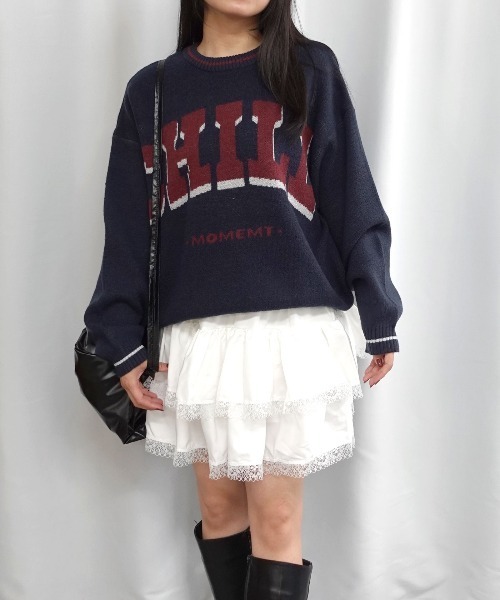 Lots of Love(ロッツオブラブ)の「CHILLロゴジャガードニットプルオーバー(ニット/セーター・レディース・ベージュ/ネイビー/グレー/ブルー・FREE)」の13枚目の写真