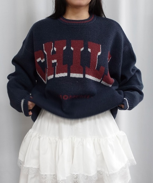 Lots of Love(ロッツオブラブ)の「CHILLロゴジャガードニットプルオーバー(ニット/セーター・レディース・ベージュ/ネイビー/グレー/ブルー・FREE)」の15枚目の写真