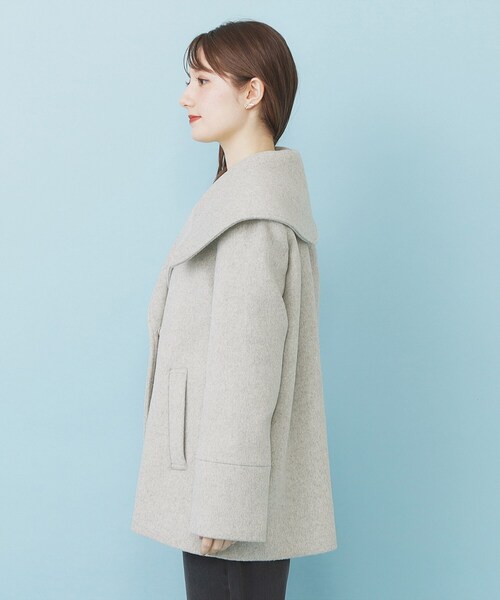 セール】ベルト付ビッグカラーミドルコート（チェスターコート