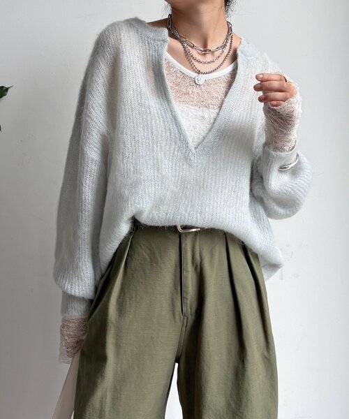 DouDou(ドゥドゥ)の「【新色追加】起毛モヘヤスキッパープルオーバー(ニット/セーター・レディース・ブルー系その他/ベージュ/ブラウン/イエロー/チャコールグレー・FREE)」の4枚目の写真