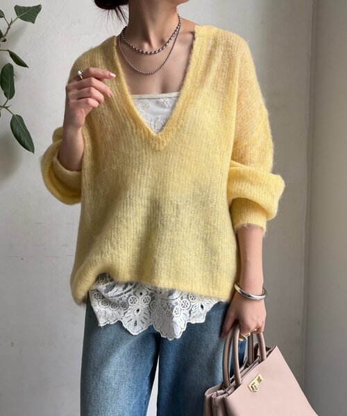 DouDou(ドゥドゥ)の「【新色追加】起毛モヘヤスキッパープルオーバー(ニット/セーター・レディース・ブルー系その他/ベージュ/ブラウン/イエロー/チャコールグレー・FREE)」の5枚目の写真