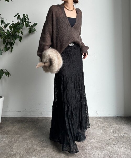 DouDou(ドゥドゥ)の「【新色追加】起毛モヘヤスキッパープルオーバー(ニット/セーター・レディース・ブルー系その他/ベージュ/ブラウン/イエロー/チャコールグレー・FREE)」の13枚目の写真